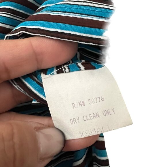 VTG Geary Roark Kamisato Blue Brown Striped Short Sleeve Midi Dress Womens XS - Picture 7 of 8